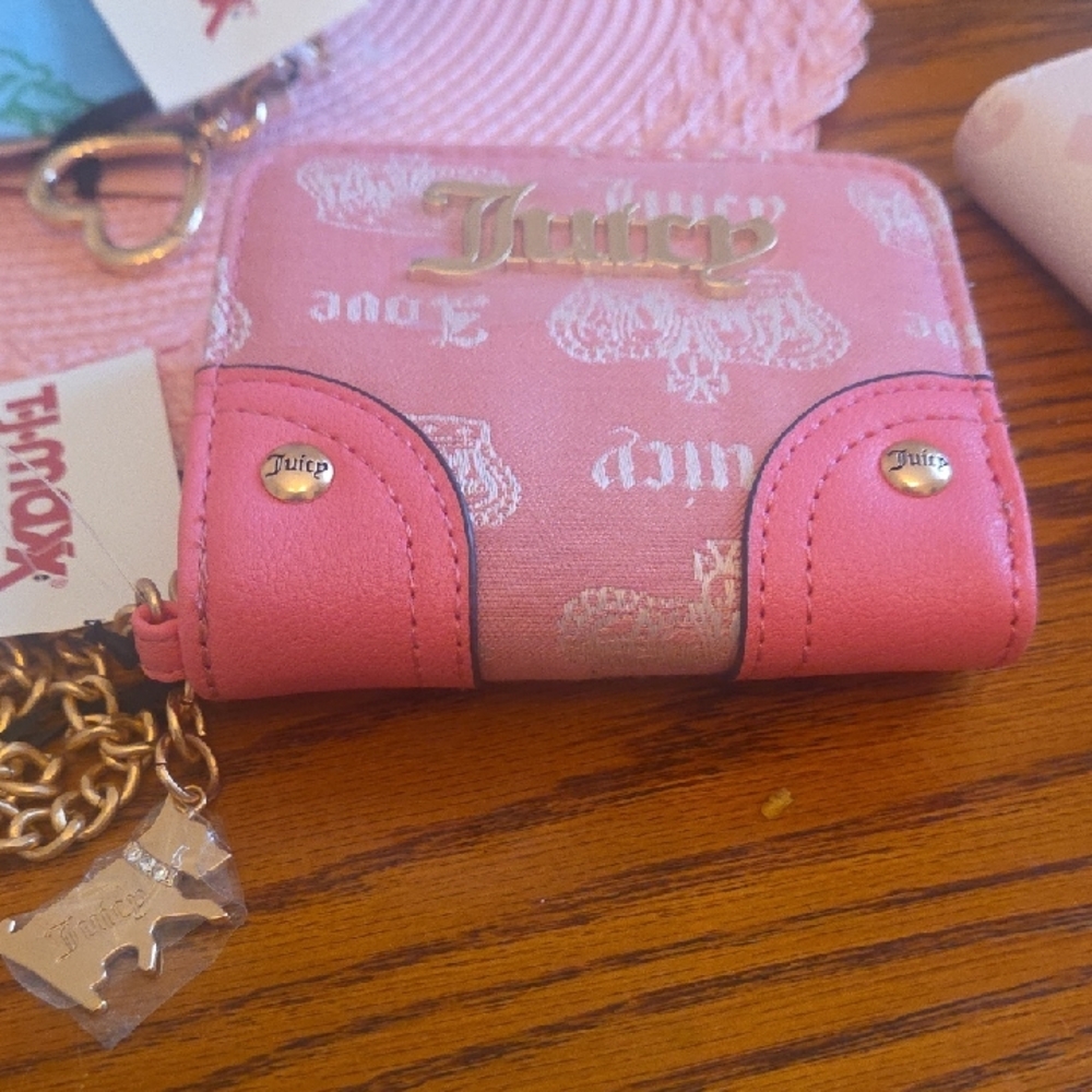 Juicy Couture Pink Small Zip-Around Wallet with Logo Charm